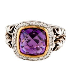 CHARLES KRYPELL DIAMOND 18K YELLOW GOLD & STERLING SILVER AMETHYST RING